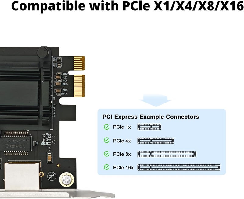 HYFIBER 5Gb PCIe NIC, 5G/2.5G/1G/100Mbps auto-Negotiation, 5 Gigabit Network Card with Realtek RTL8126 Chip, Single RJ45 Port, PCI Express X1, Ethernet Card with Low Profile for Windows/Windows Server/Linux - Image 3